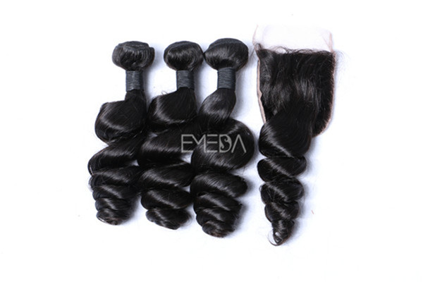 Malaysian loose wave virgin hair bundles with closure  ZJ0053